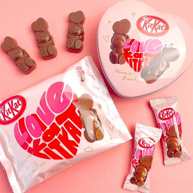 Several Bear-Shaped KitKats from Japan, for a special Love Edition in a metallic box